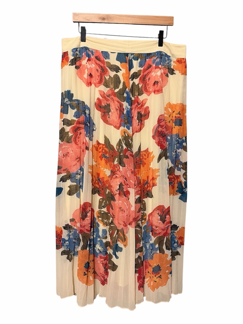 SEZANE Dilona Skirt Maxi Roses Floral Pleated Midi High Waisted Cream Pink - Picture 5 of 8